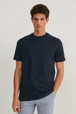 Camiseta C&A Pima Algodão Masculino Azuis Escuro | 50927SUKI