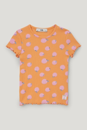 Camiseta C&A Sleeve With In-conversion Algodão Menina Laranja | 60913UHPL