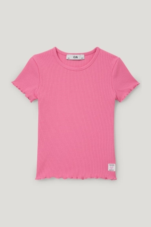 Camiseta C&A Sleeve With In-conversion Algodão Menina Rosa | 64209ETDM