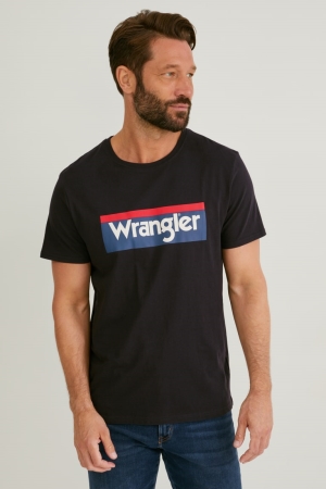 Camiseta C&A Wrangler Masculino Pretas | 72641EOKJ