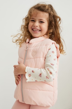 Casaco C&A Acolchoado Gilet Recycled Menina Rosa | 85921DNVK