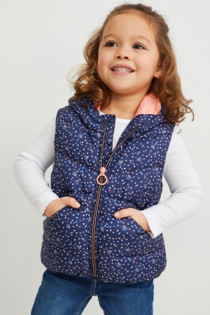 Casaco C&A Acolchoado Gilet With Hood Recycled Polka Dot Menina Azuis Escuro | 24795GYWV