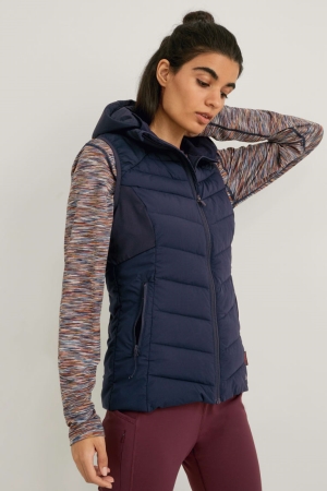 Casaco C&A Acolchoado Gilet With Hood Thermolite® Ecomade Feminino Azuis Escuro | 63845EZYJ