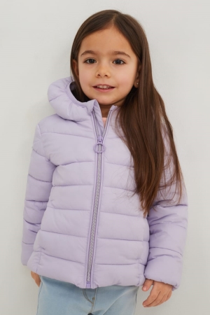 Casaco C&A Acolchoado With Hood Recycled Menina Luz Roxo | 34621MJHG