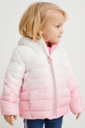 Casaco C&A Acolchoado With Hood Recycled Menina Branco Rosa | 70249EYDW