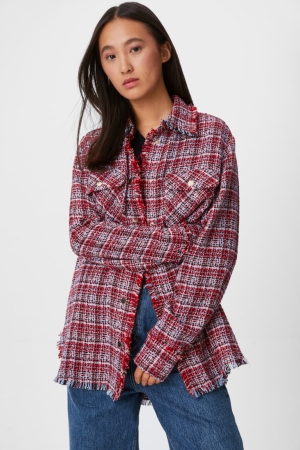 Casaco C&A Bouclé Shacket Check Feminino Vermelhas | 42610WPHB