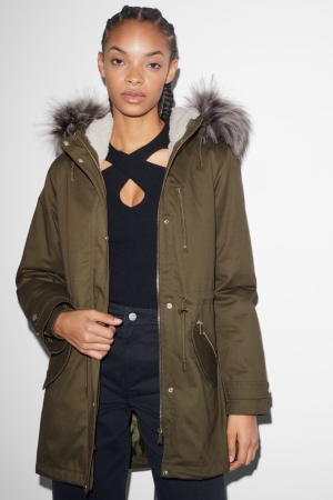 Casaco C&A Clockhouse Parka With Hood And Faux Fur Trim Inverno Feminino Verdes Escuro | 79358BATN