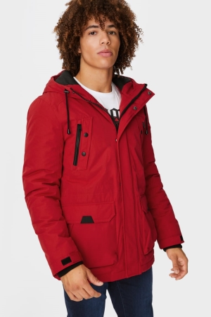 Casaco C&A Clockhouse Parka With Hood Recycled Masculino Vermelhas | 31579IVYQ