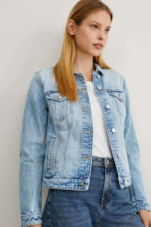 Casaco C&A Denim Feminino Azuis Luz Azuis | 92450JTLN