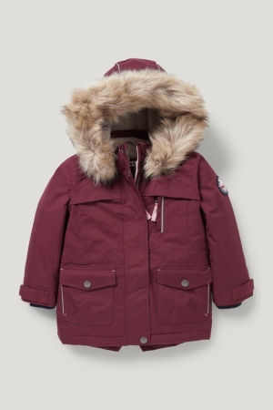 Casaco C&A Parka With Hood And Faux Fur Trim Inverno Recycled Menina Vermelhas Escuro | 03815GZEK