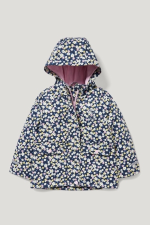 Casaco C&A Rain With Hood Floral Menina Azuis Escuro | 84961WEYI