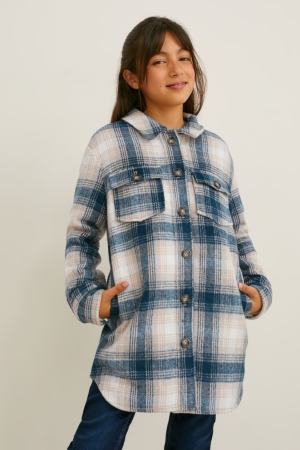 Casaco C&A Shacket Check Menina Azuis Escuro Cinzentas | 04721CJHY