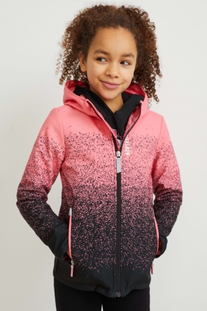 Casaco C&A Softshell With Hood Menina Pretas Rosa | 01526USZK