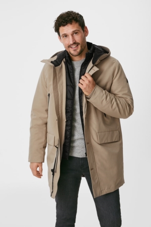 Casaco C&A Technical Parka With Hood Recycled Masculino Bege | 31049IAVQ