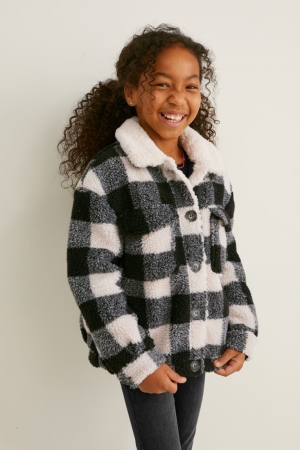 Casaco C&A Teddy Fur Check Menina Pretas | 74251VMSC