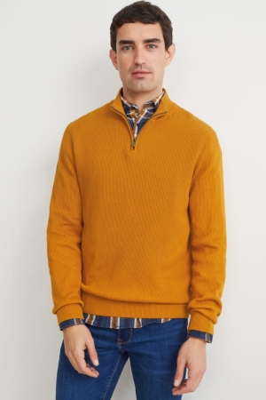 Jumpers C&A And Regular Fit Button-down Collar Masculino Laranja Azuis | 78042XQMZ