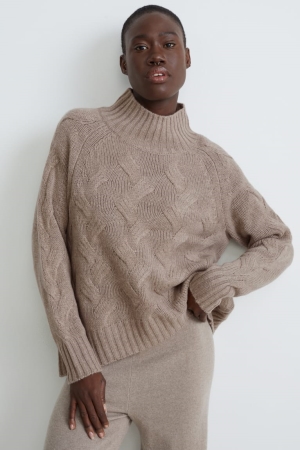 Jumpers C&A Cashmere Cable Knit Pattern Feminino Cinzentas Marrom | 54816HNYT