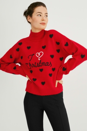 Jumpers C&A Christmas Feminino Vermelhas | 49207YSQJ