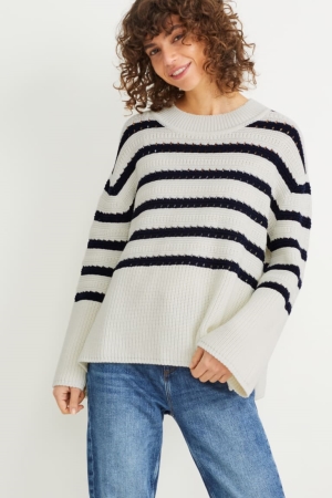 Jumpers C&A Listrado Feminino Branco | 50273FLWC