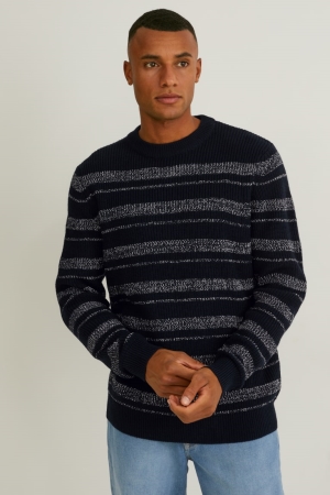 Jumpers C&A Listrado Masculino Pretas | 07234EHLP