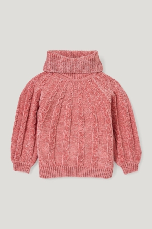 Jumpers C&A Polo Neck Recycled Cable Knit Pattern Menina Rosa | 85091AIXK