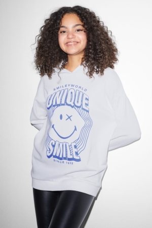 Moletom Com Capuz C&A Clockhouse Smileyworld® Feminino Branco | 34675LWSK