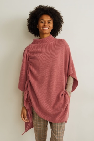 Moletom Com Capuz C&A De Malha Cashmere Blend Poncho Feminino Rosa Escuro | 93587IXHQ