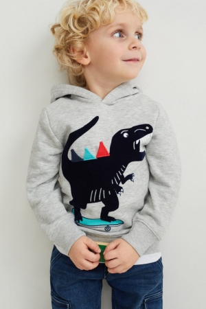 Moletom Com Capuz C&A Dinosaur Menina Luz Cinzentas | 68075BVFK