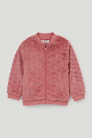 Moletom Com Capuz C&A Faux Fur Recycled Menina Rosa Escuro | 54936TCJO