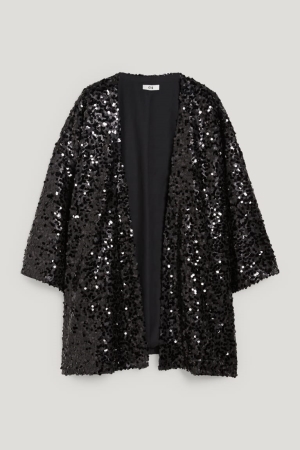 Moletom Com Capuz C&A Sequin Kimono Shiny Feminino Pretas | 62581TYAU