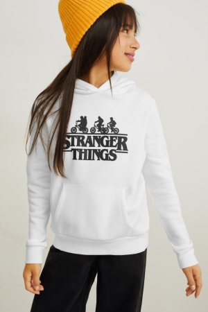 Moletom Com Capuz C&A Stranger Things Menina Branco | 36182EUQP