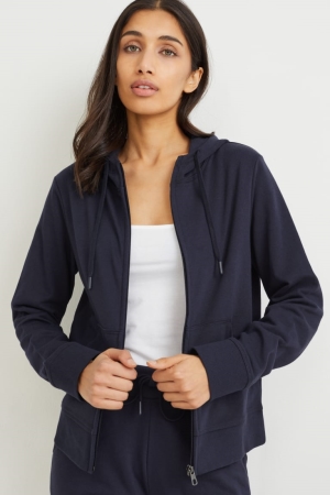 Moletons C&A Basic Zip-through With Hood Organic Algodão Feminino Azuis Escuro | 10973GHNU