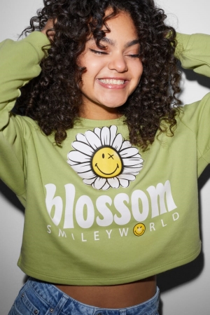 Moletons C&A Clockhouse Cropped Smileyworld® Feminino Luz Verdes | 01837XDHP