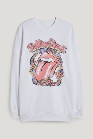 Moletons C&A Clockhouse Rolling Stones Feminino Branco | 78590TCYM