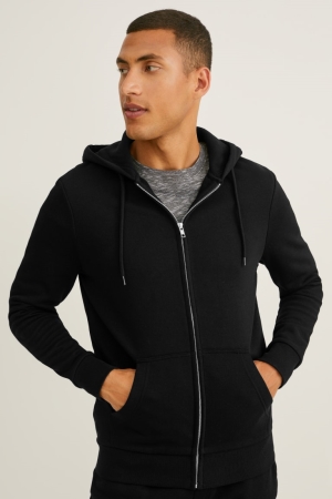 Moletons C&A Zip-through With Hood Organic Algodão Masculino Pretas | 41923FWQS