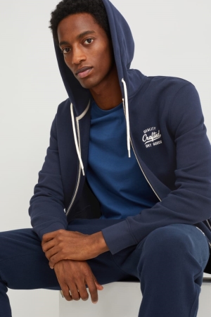 Moletons C&A Zip-through With Hood With Recycled Polyester Masculino Azuis Escuro | 85420VMHB