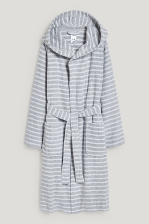 Roupa De Banho C&A Bathrobe With Hood Listrado Menina Luz Cinzentas | 31598SFMT