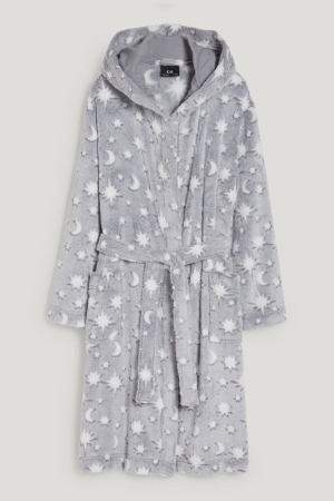 Roupa De Banho C&A Bathrobe With Hood Patterned Menina Luz Cinzentas | 20586BQGI