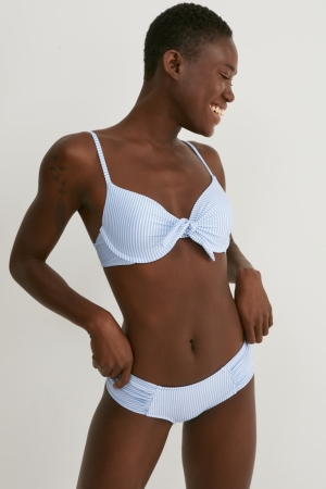 Roupa De Banho C&A Bikini Bottoms Hipster Listrado Feminino Branco Luz Azuis | 12753RTXB