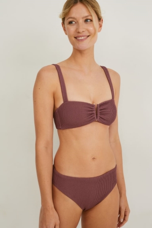 Roupa De Banho C&A Bikini Bottoms Medio-rise Lycra® Xtra Life™ Feminino Bordeaux | 62518GEFY