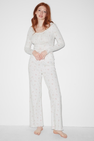 Roupa De Dormir C&A Clockhouse Pyjama Floral Feminino Branco | 07385ESUQ