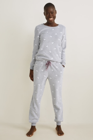 Roupa De Dormir C&A Fleece Pyjama Bottoms Patterned Feminino Luz Cinzentas | 64932PNTE