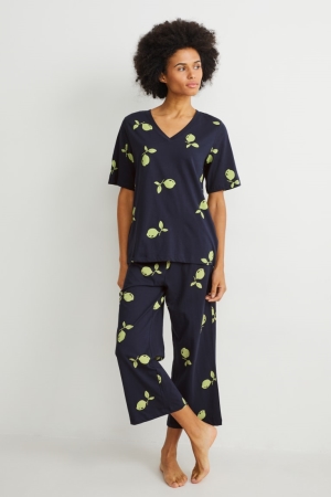 Roupa De Dormir C&A Pyjamas Feminino Azuis Escuro | 42715LNSG