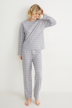 Roupa De Dormir C&A Pyjamas Listrado Feminino Luz Cinzentas | 87519KIBU