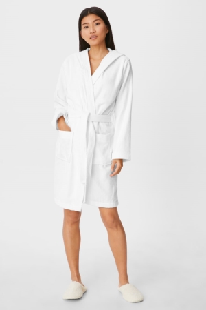 Roupa De Dormir C&A Terry Bathrobe With Hood Feminino Branco | 40327FNRB