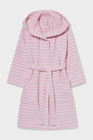 Roupa Interior C&A Bathrobe With Hood Organic Algodão Listrado Menina Rosa | 89274DVHQ