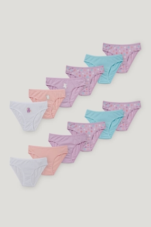 Roupa Interior C&A Multipack Of 12 Briefs Organic Algodão Menina Rosa Turquesa | 56829JAHU