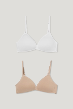 Roupa Interior C&A Multipack Of 2 Non-wired Bra Acolchoado Organic Algodão Menina Bege | 94132RALG