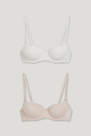 Roupa Interior C&A Multipack Of 2 Underwire Bra Full Coverage Acolchoado Feminino Branco Bege | 42583PJTM