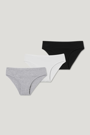 Roupa Interior C&A Multipack Of 3 Briefs Organic Algodão Menina Branco Pretas | 53620DVXS